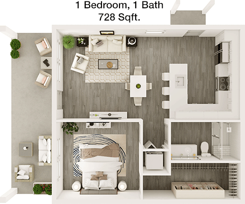 728 sq ft floorplan layout