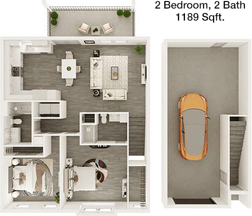 1,189 sq ft floorplan layout