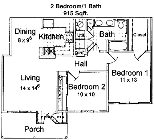 915 sq ft floorplan layout