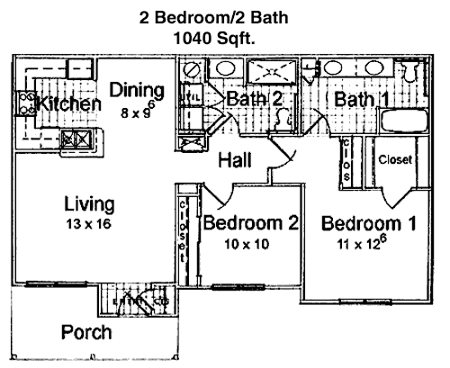 1,040 sq ft floorplan layout