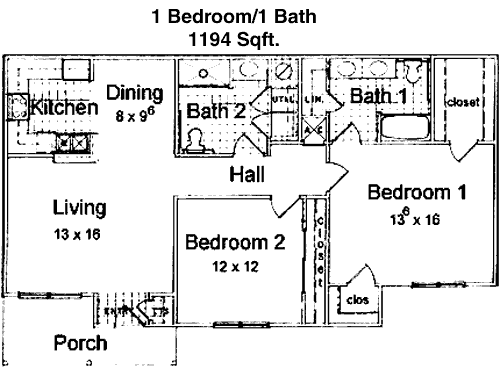 1,194 sq ft floorplan layout
