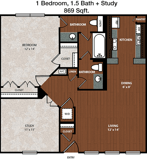 869 sq ft floorplan layout