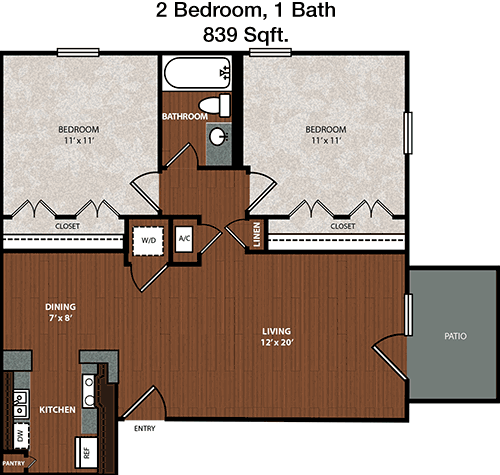 839 sq ft floorplan layout