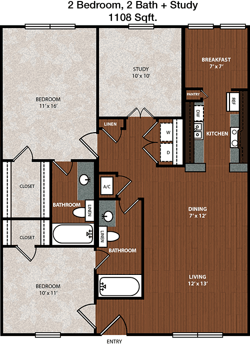 1,108 sq ft floorplan layout