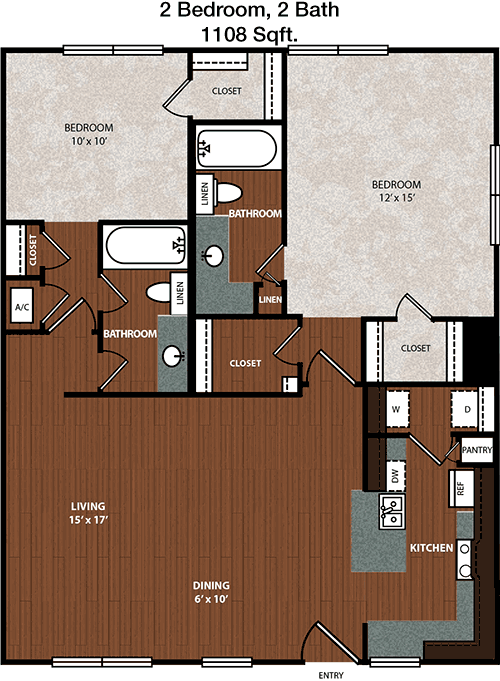 1,108 sq ft floorplan layout
