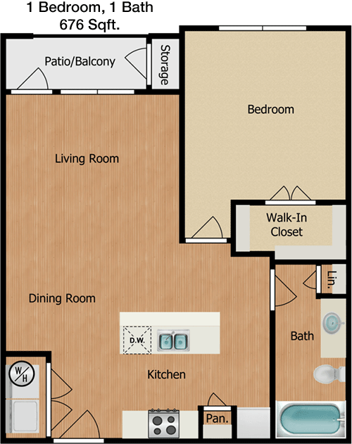 676 sq ft floorplan layout