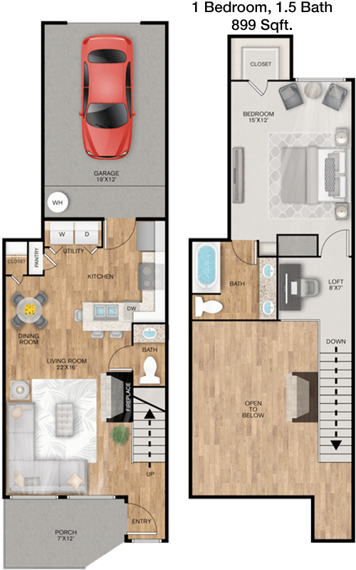 899 sq ft floorplan layout