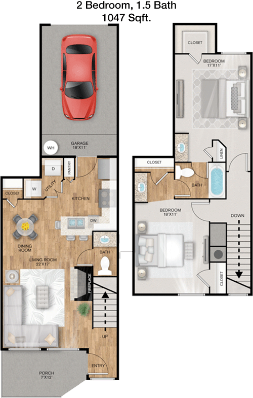 1,047 sq ft floorplan layout