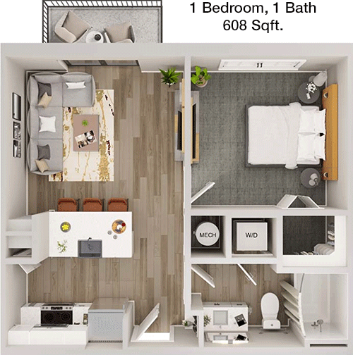 608 sq ft floorplan layout