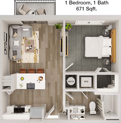 671 sq ft floorplan layout