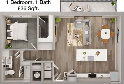 836 sq ft floorplan layout