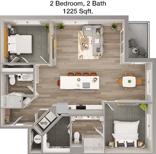 1,225 sq ft floorplan layout