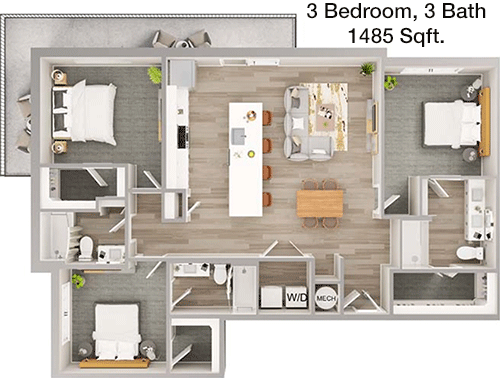 1,485 sq ft floorplan layout