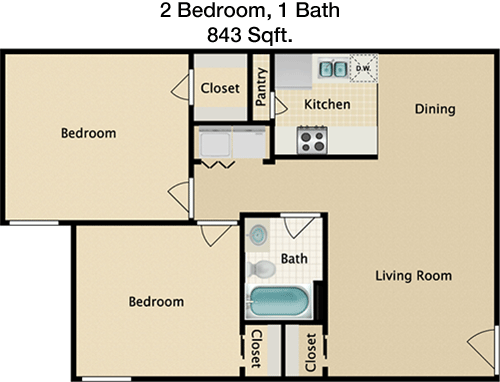 843 sq ft floorplan layout