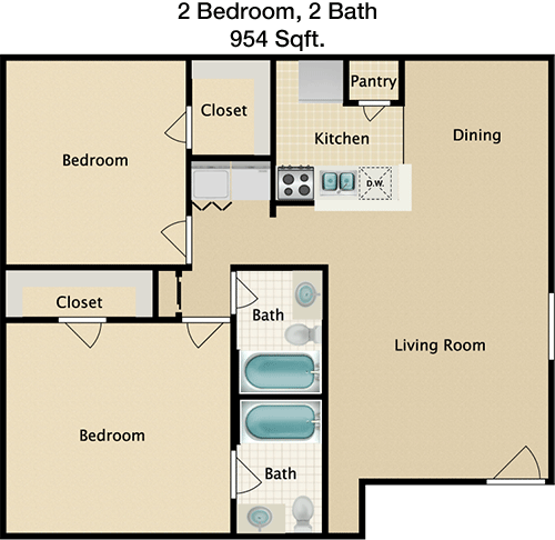 954 sq ft floorplan layout