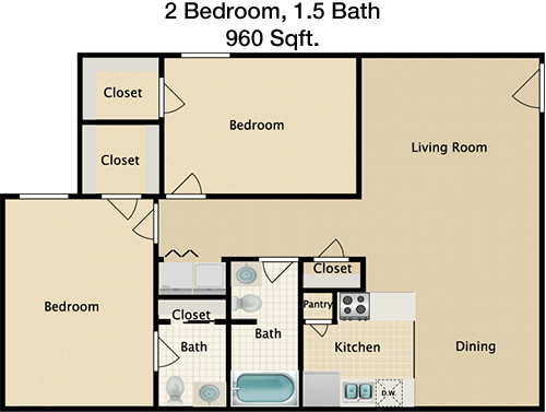960 sq ft floorplan layout