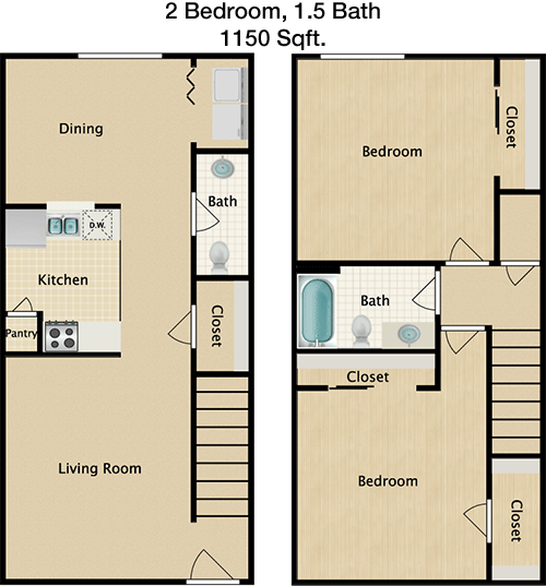 1,150 sq ft floorplan layout