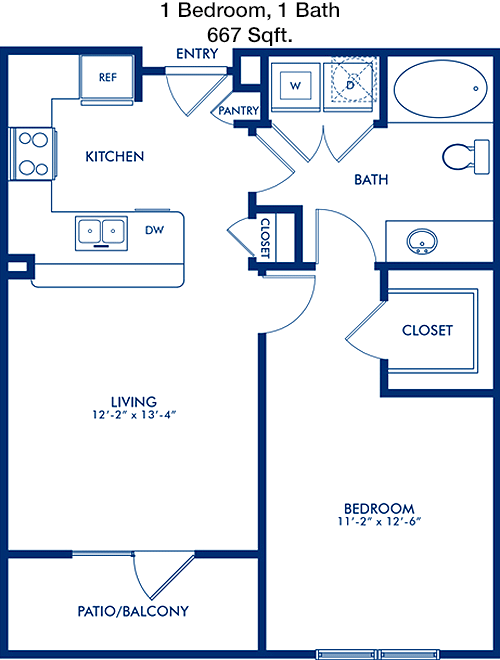 667 sq ft floorplan layout