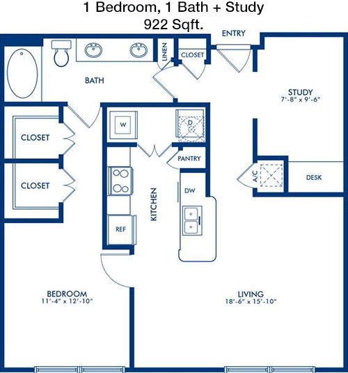 922 sq ft floorplan layout