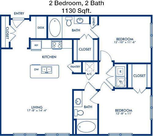 1,130 sq ft floorplan layout
