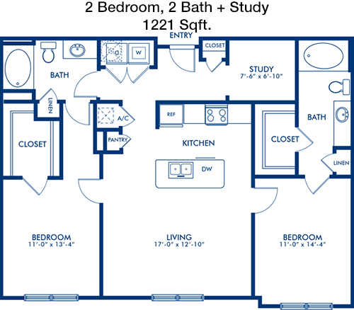 1,221 sq ft floorplan layout