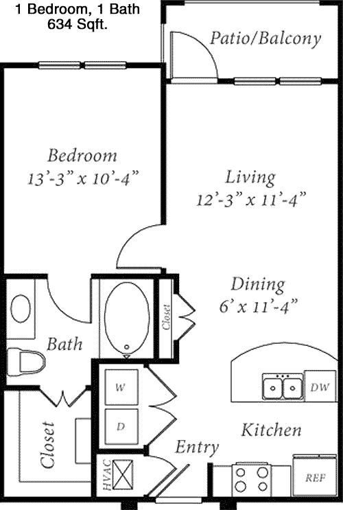 634 sq ft floorplan layout