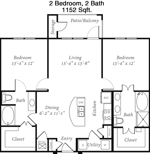 1,152 sq ft floorplan layout