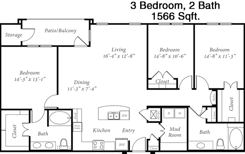 1,566 sq ft floorplan layout