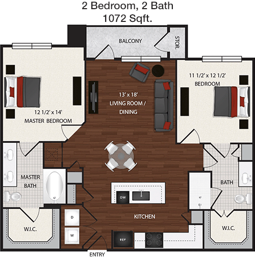 1,072 sq ft floorplan layout
