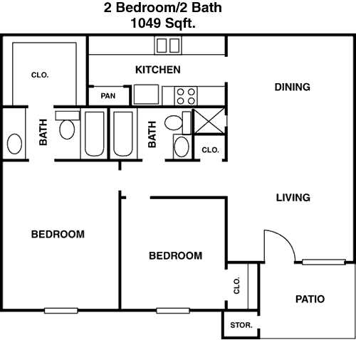 1,049 sq ft floorplan layout