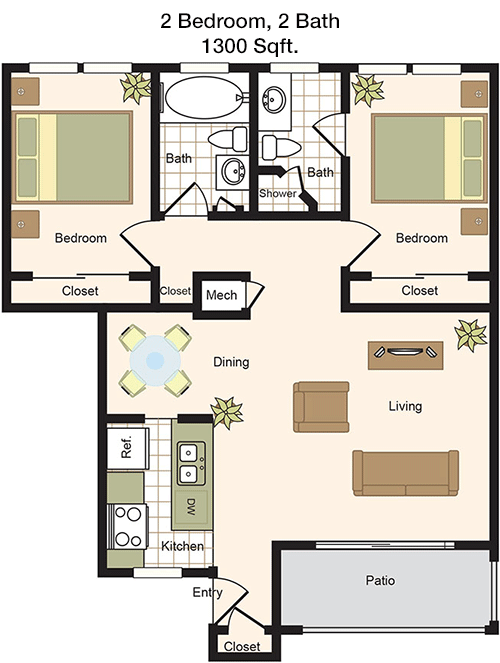 1,300 sq ft floorplan layout