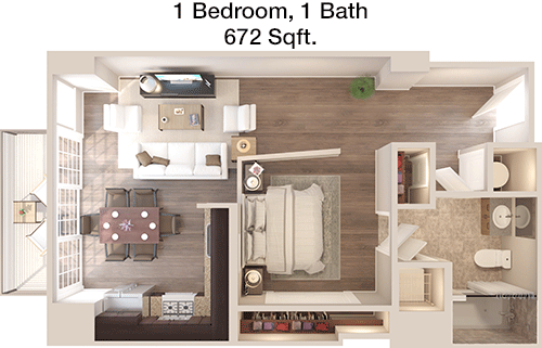 Adams - 1 Bedroom 1 Bath floorplan layout