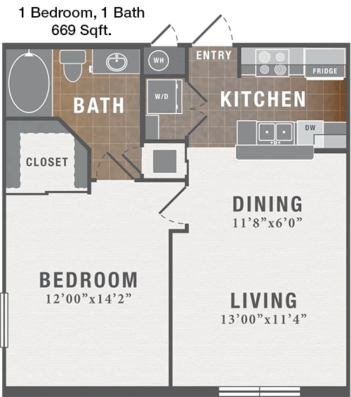 669 sq ft floorplan layout