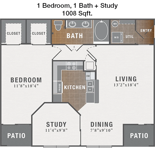 1,008 sq ft floorplan layout