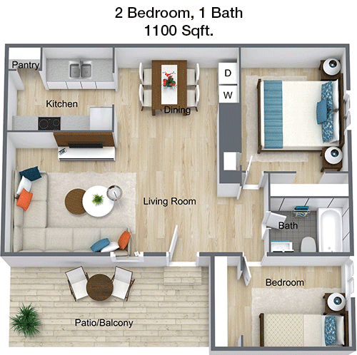 1,100 sq ft floorplan layout