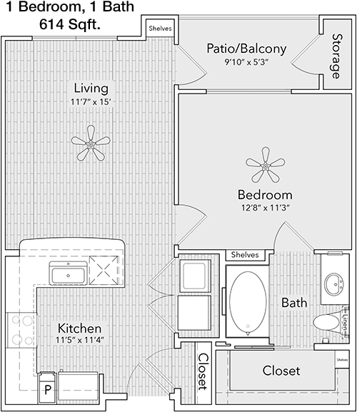 614 sq ft floorplan layout