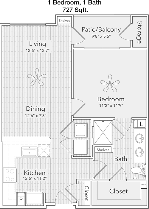 727 sq ft floorplan layout