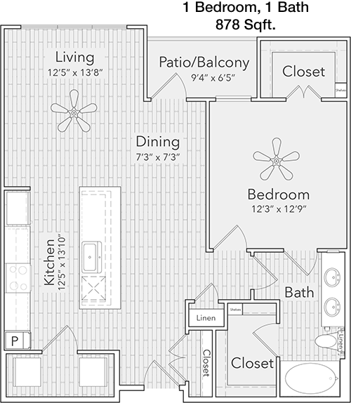 878 sq ft floorplan layout
