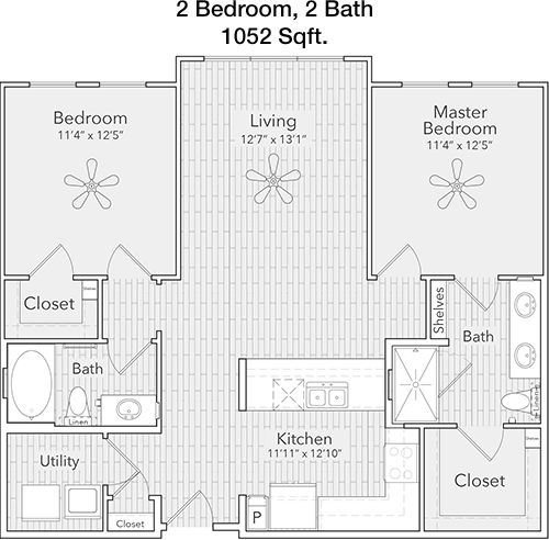 1,052 sq ft floorplan layout