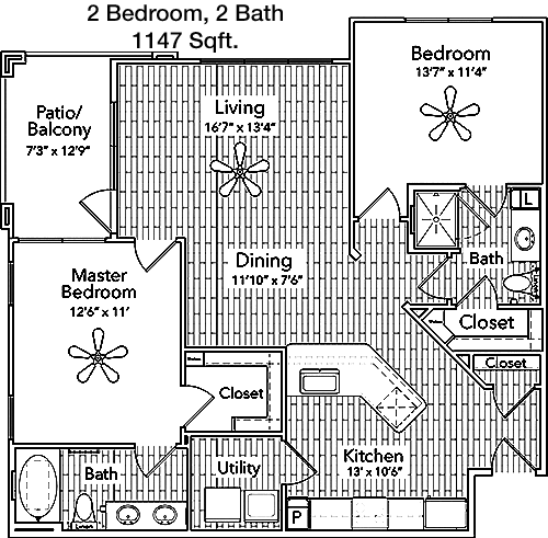 1,147 sq ft floorplan layout
