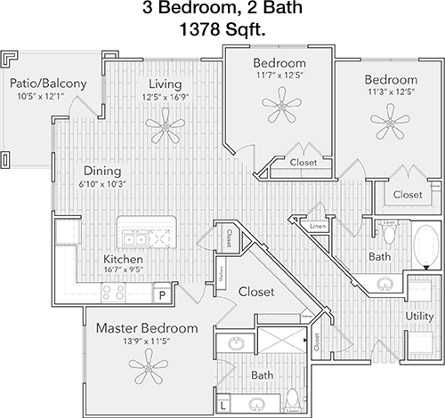 1,378 sq ft floorplan layout