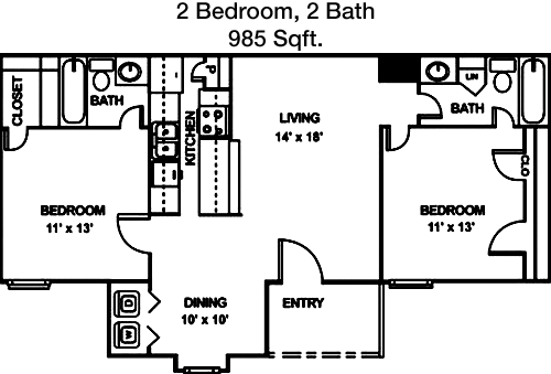 985 sq ft floorplan layout