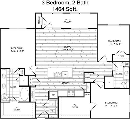 1,464 sq ft floorplan layout