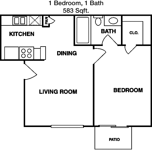 583 sq ft floorplan layout