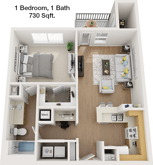 730 sq ft floorplan layout