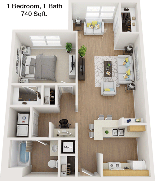 740 sq ft floorplan layout