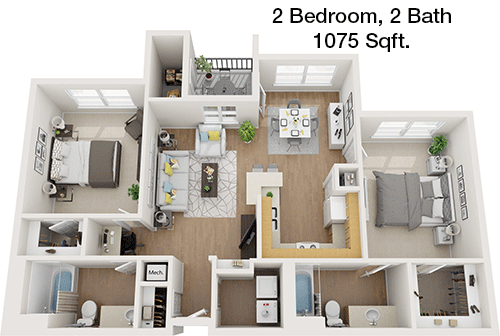 1,075 sq ft floorplan layout