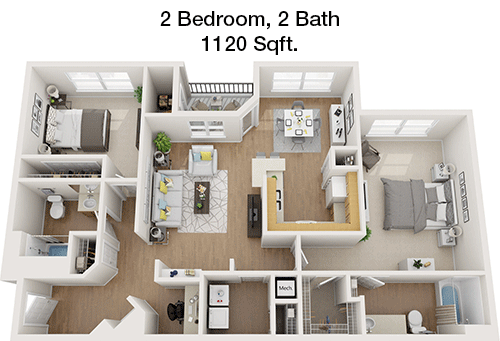 1,120 sq ft floorplan layout