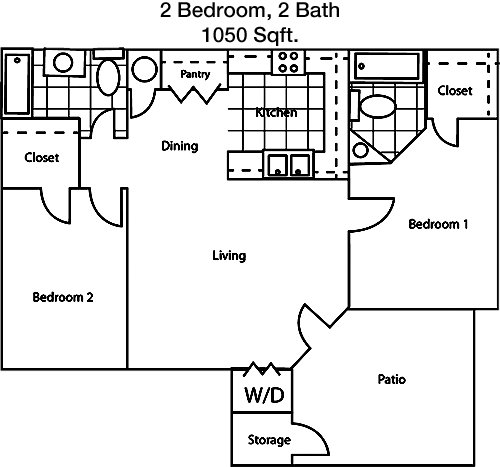 1,050 sq ft floorplan layout