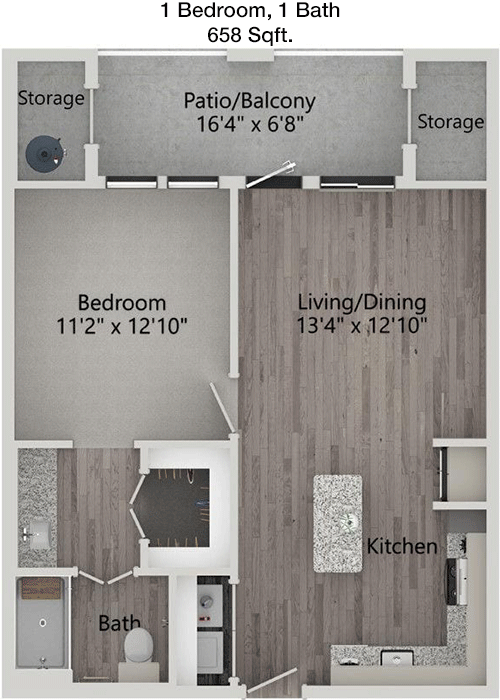 658 sq ft floorplan layout